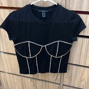 Forever 21 Black Rhinestone Studded Crop Top